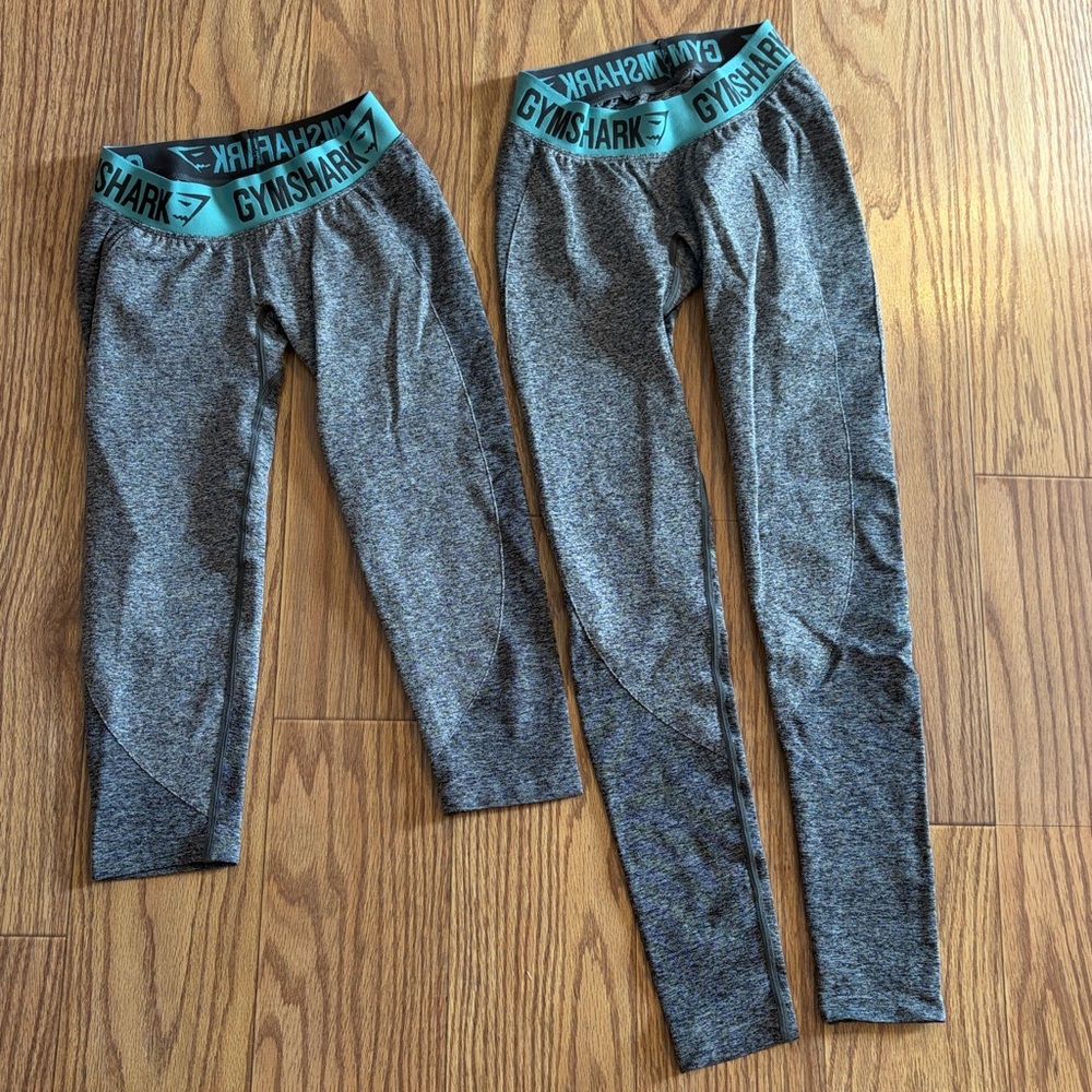 Gymshark Gray Leggings with Teal Waistband